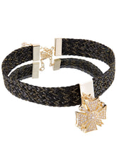 Load image into Gallery viewer, Insignia Dore Charm with crystals on leather chokerInsignia Dore Charm with crystals on leather choker