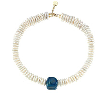 Load image into Gallery viewer, Dignity pearl necklace with azure blue carnelian natural stone