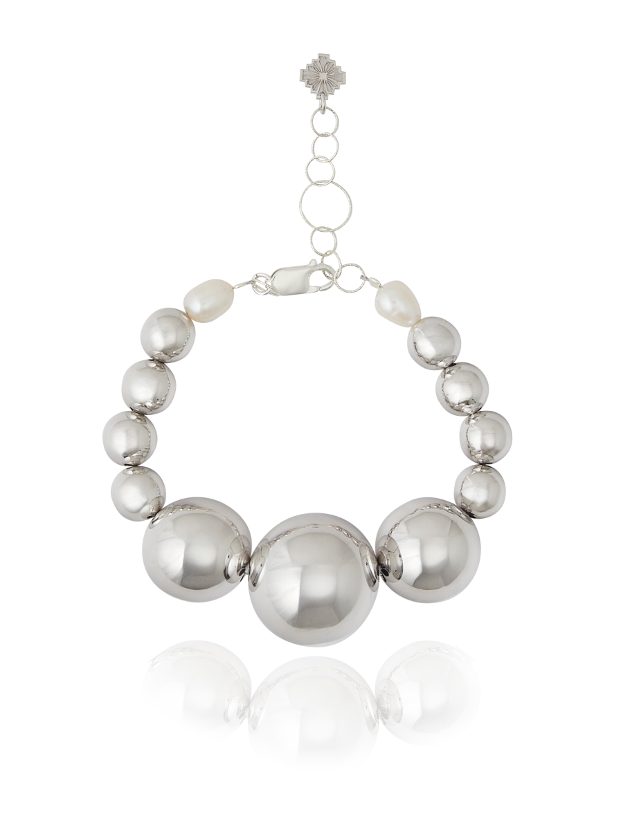 1950s’pearl×aurora RS　leaf　Ｘmas bracelet Sterling Silver and Pearl Bracelet | 1950s Leaf Design