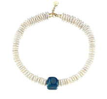Load image into Gallery viewer, Dignity pearl necklace with azure blue carnelian natural stone