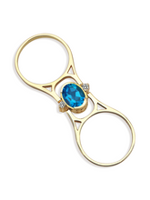 Load image into Gallery viewer, Two Eyed 88 Butterfly Ring Swiss blue topaz