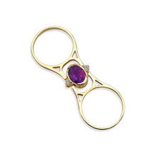 Load image into Gallery viewer, Two Eyed 88 Butterfly Ring Purple & Yellow - birceakalaydesign