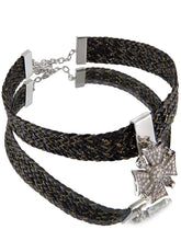 Load image into Gallery viewer, Insignia Lame Charm with crystals on leather choker
