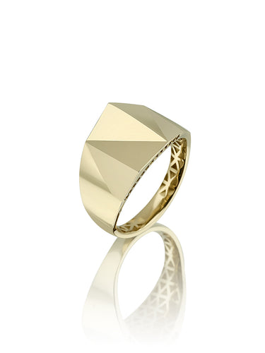 Angular thick gold ring