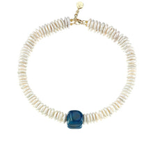 Load image into Gallery viewer, Dignity pearl necklace with azure blue carnelian natural stone
