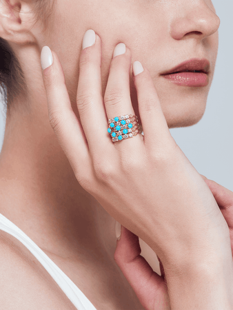 Harem Turquoise – Five Row Ring - birceakalaydesign