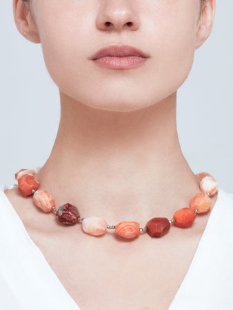 agate and hematite natural stone necklace