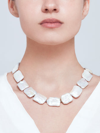 amorphous baroque hematite pearl necklace